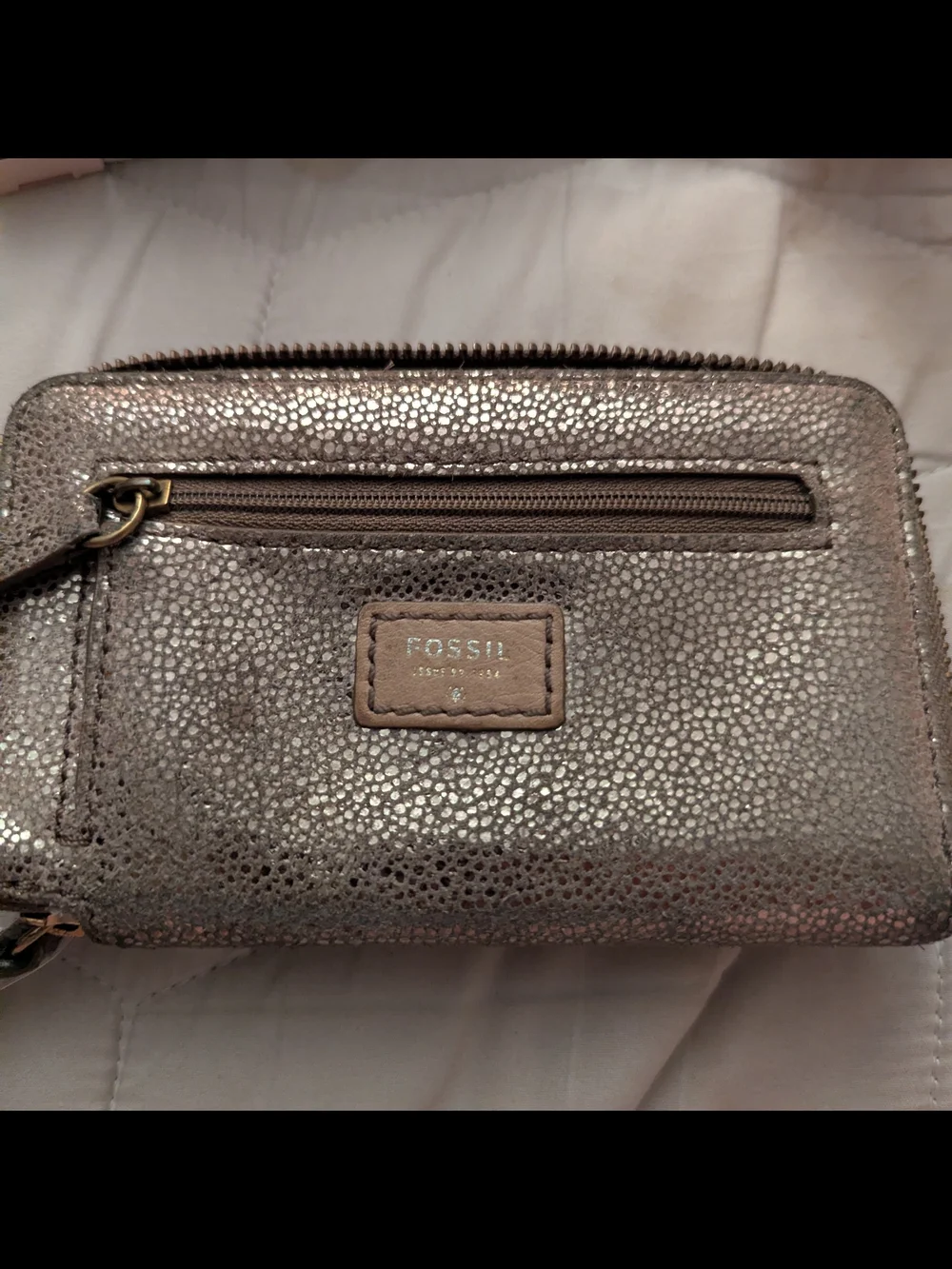 Fossil Women's Metallic Taupe Zip Wallet